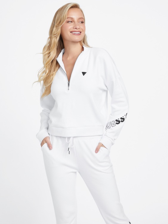 Sabrina лого пуловер с цип чисто бял Guess