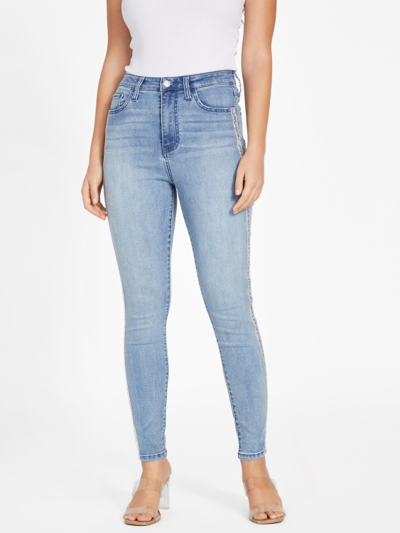 тесни дънки Pianna с кристална тапицерия Guess Light Wash