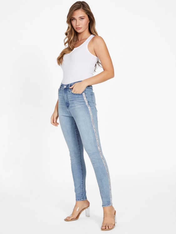 тесни дънки Pianna с кристална тапицерия Guess Light Wash