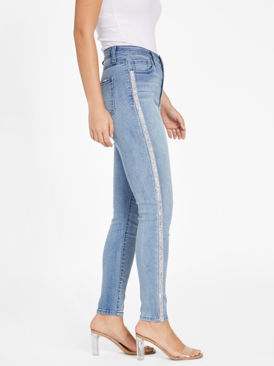 тесни дънки Pianna с кристална тапицерия Guess Light Wash