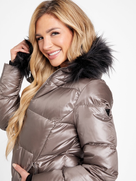 Guess кафяво пухено яке с истински пух Calissa
