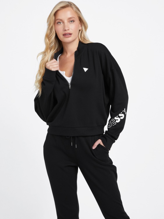 Sabrina лого пуловер с цип Guess джет черен