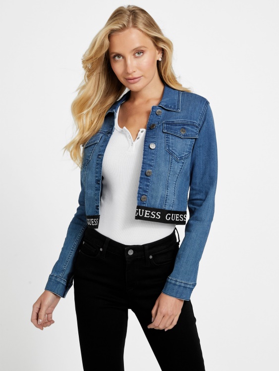 средно прано дънково яке с лого лента Camil Guess