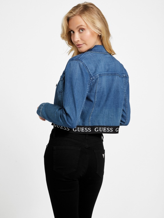 средно прано дънково яке с лого лента Camil Guess