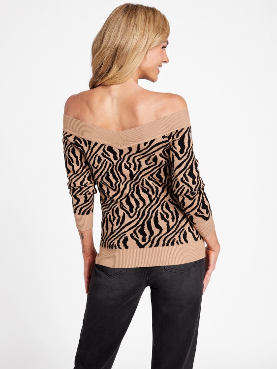 Guess Kade пуловер с отворени рамена млечен карамелен мулти