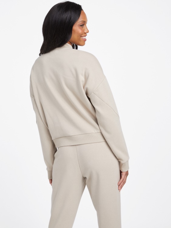 Guess пуловер с цип с кадифено кафяво лого на Sabrina