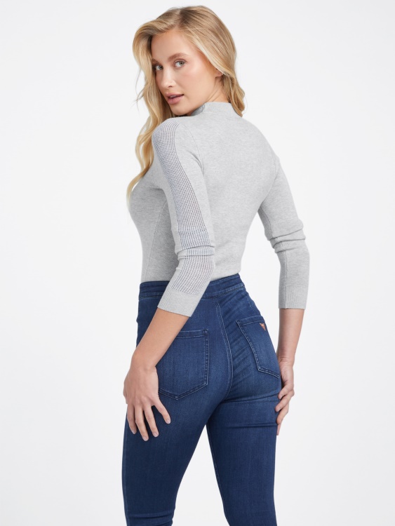 светъл хедър сив еко джаден пуловер Guess