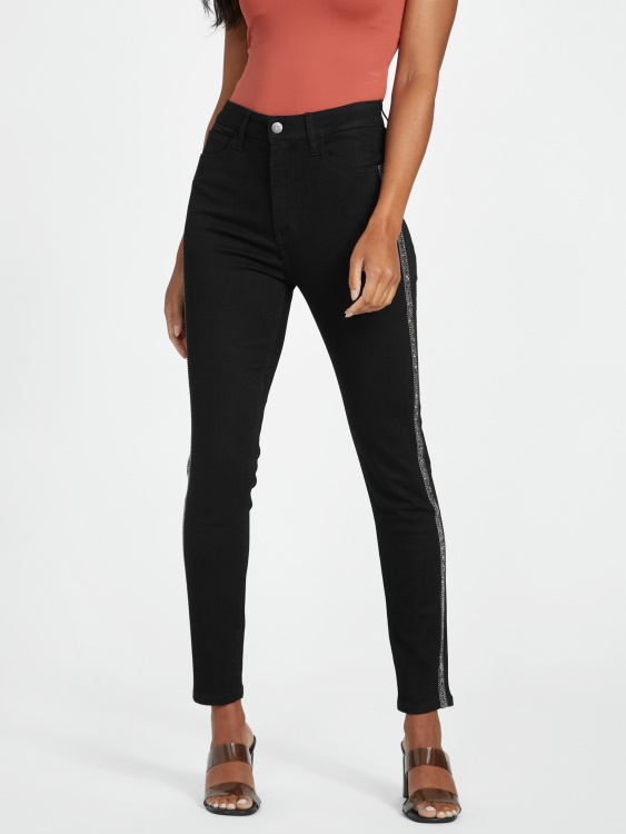 черни тесни дънки с кристална тапицерия Guess