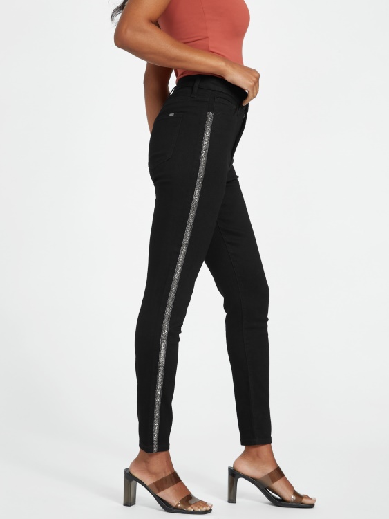черни тесни дънки с кристална тапицерия Guess