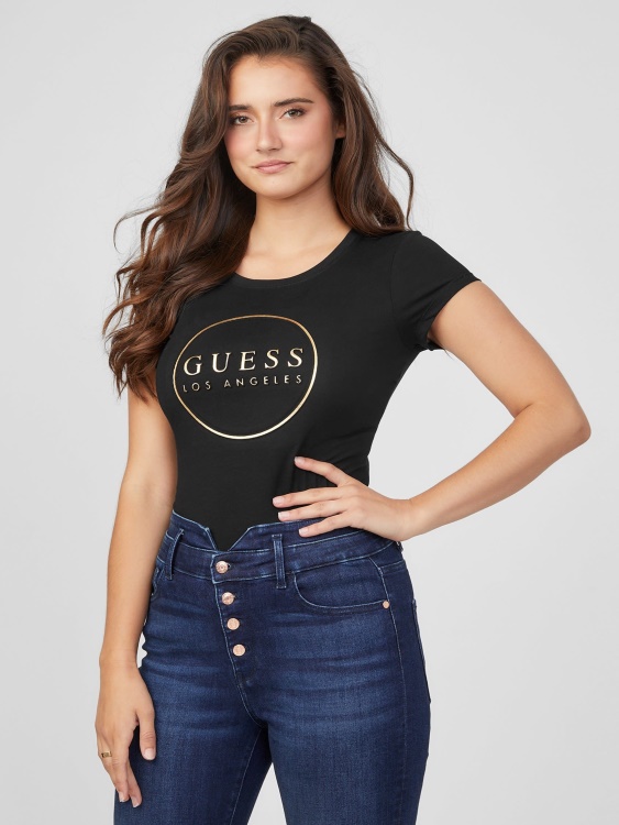 тениска с лого на Gigi джет черно Guess