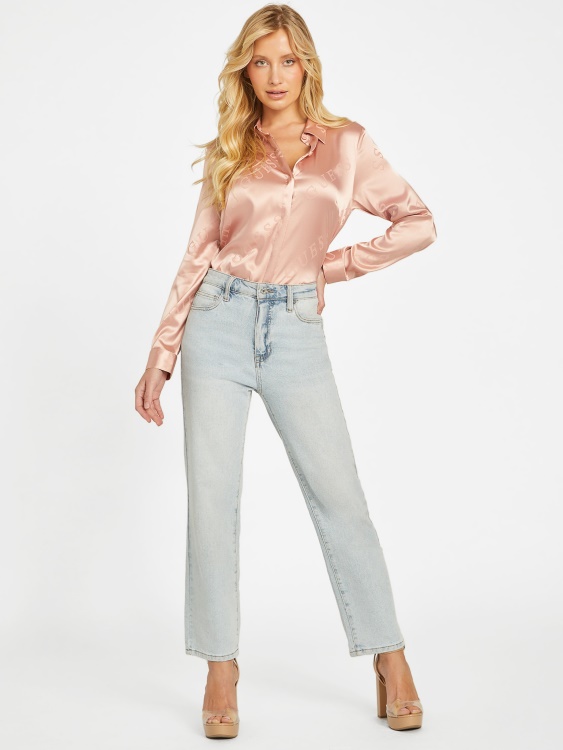 сатенена риза с лого на Guess праскова роза Galina
