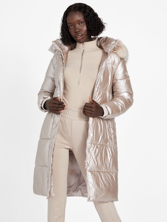 Анджела дълго пухено яке кадифе тауп Guess