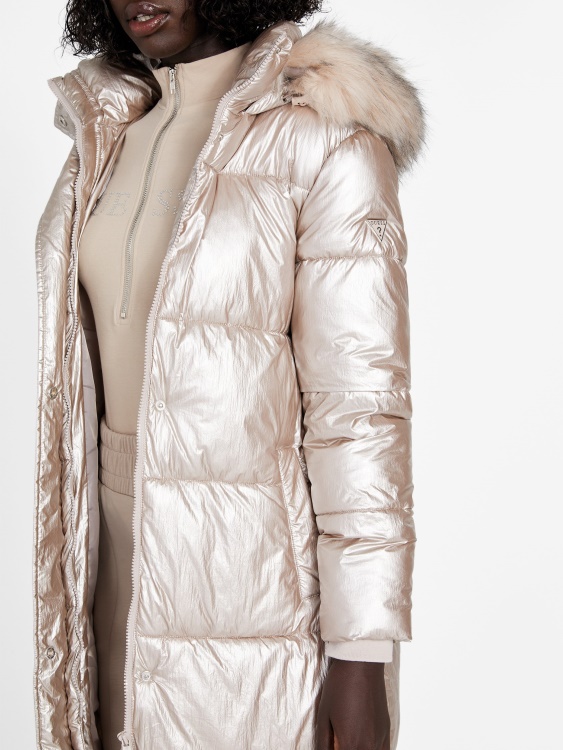 Анджела дълго пухено яке кадифе тауп Guess