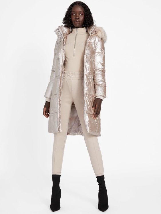 Анджела дълго пухено яке кадифе тауп Guess