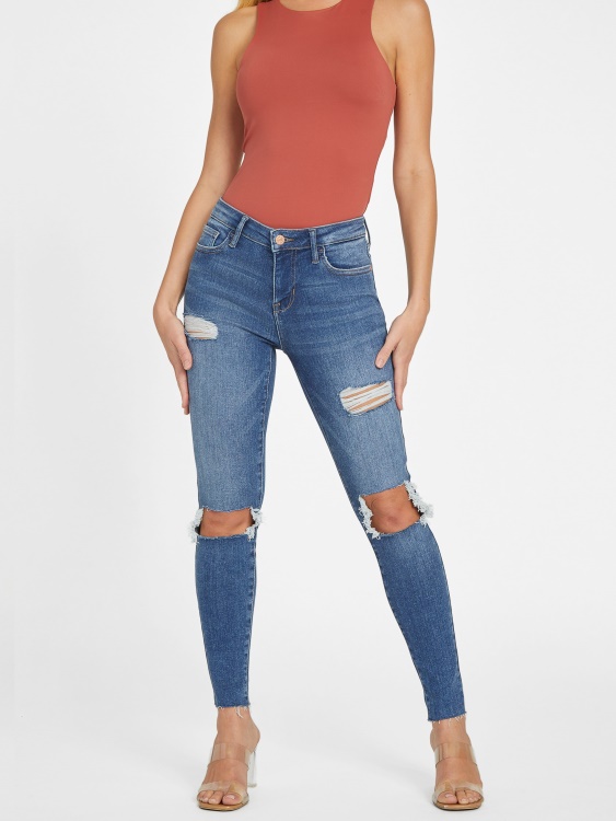 средно унищожени дънки Guess Eco Zuley унищожени със средна талия