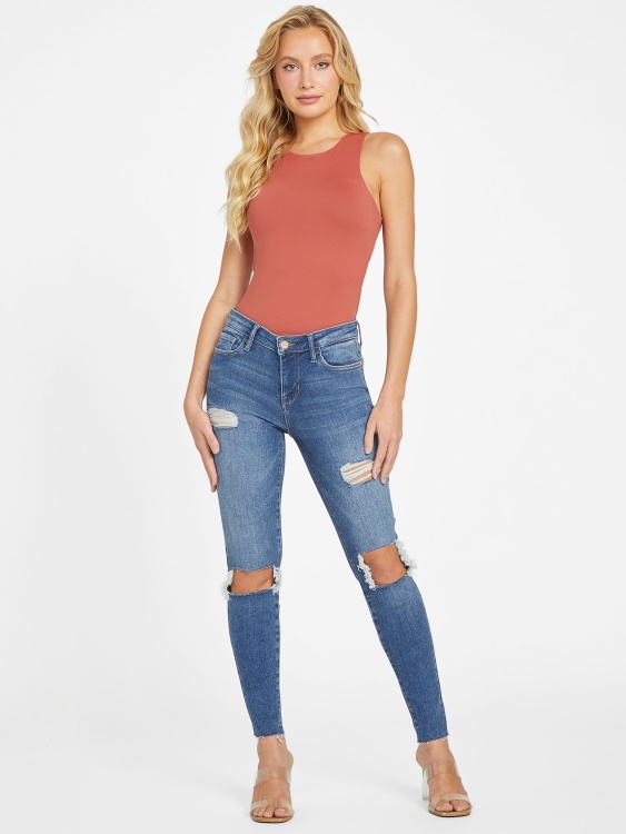 средно унищожени дънки Guess Eco Zuley унищожени със средна талия