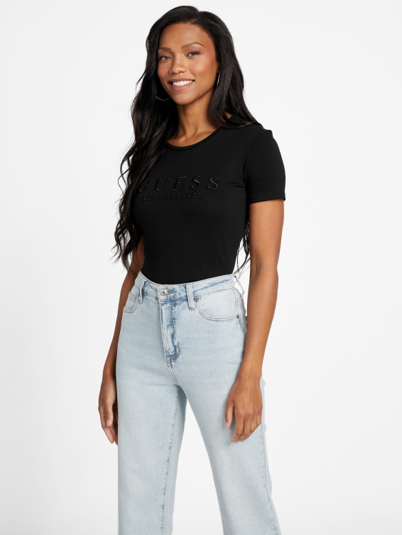 тениска Guess Lizza с бродирано лого в черно