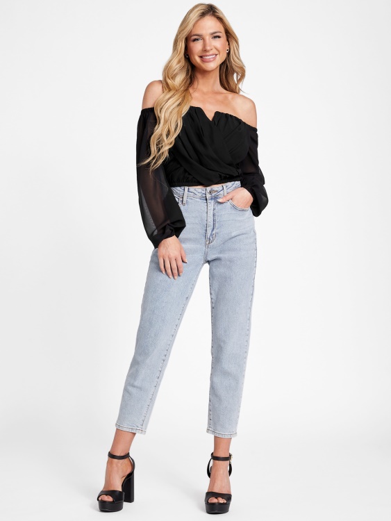 Jenner горнище с отворени рамена Guess джет черно