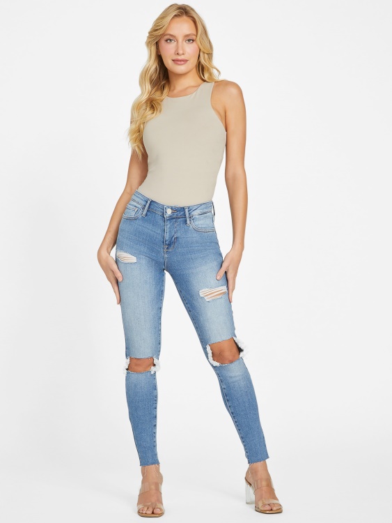 Guess Eco Zuley унищожени тесни дънки със средна талия леки унищожени пране