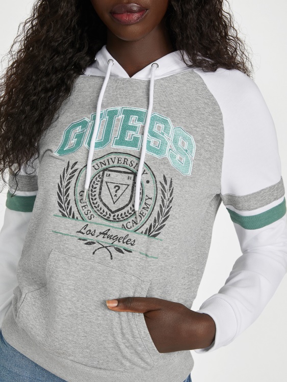 еко цветен блок университетски суичър светло меланж сиво Guess