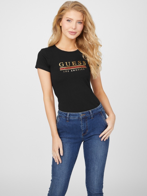 Guess черна тениска с пайети стерлинги