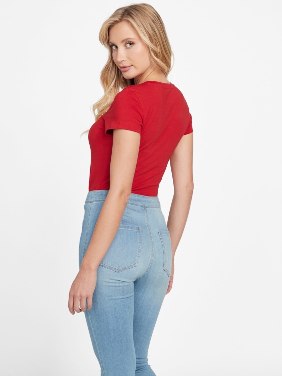 тениска с мрежесто лого с кристали Guess ръгби червено