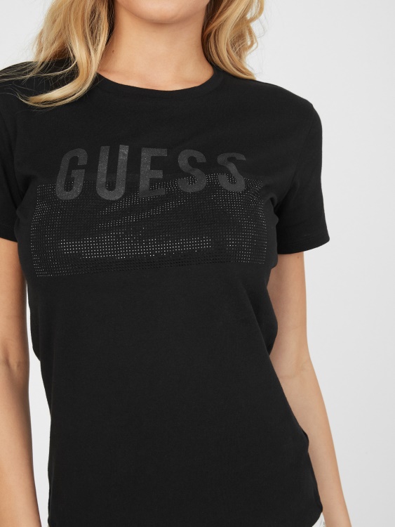 Guess тениска с лого с лого от черен кристал и кристали