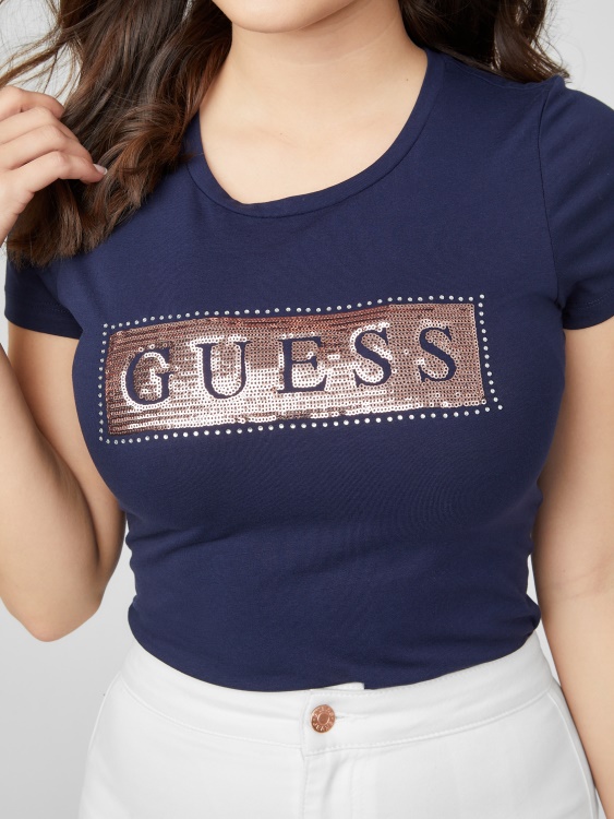 нощна тениска от стомана с пайети и кристали Guess