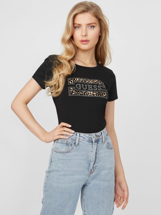 черна тениска с лого на много капри, Guess