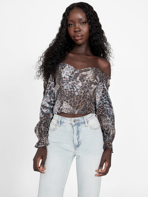 Sharlene Sheer Top Guess леопард жакард мулти