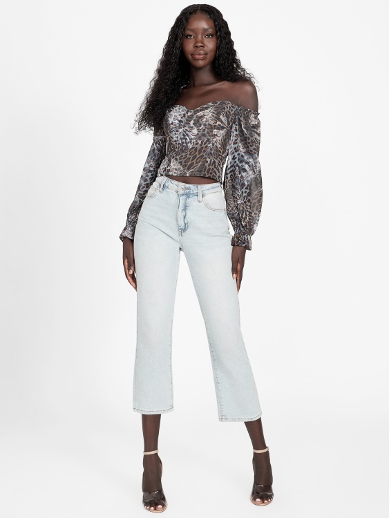 Sharlene Sheer Top Guess леопард жакард мулти