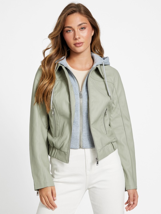 яке с качулка от изкуствена кожа Guess Green Balsam Esther
