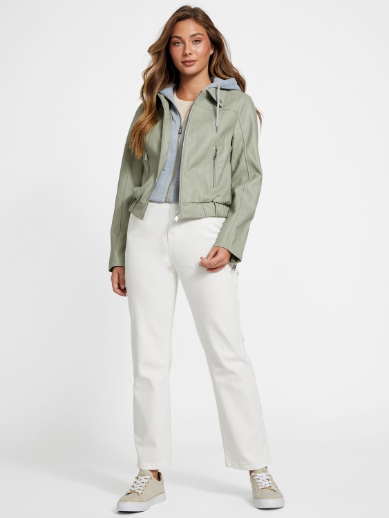 яке с качулка от изкуствена кожа Guess Green Balsam Esther