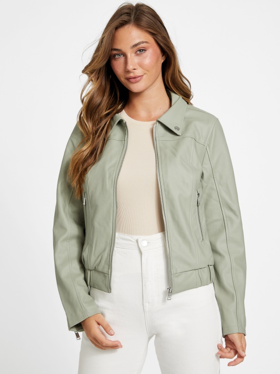 яке с качулка от изкуствена кожа Guess Green Balsam Esther