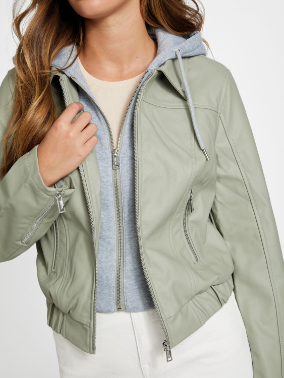 яке с качулка от изкуствена кожа Guess Green Balsam Esther