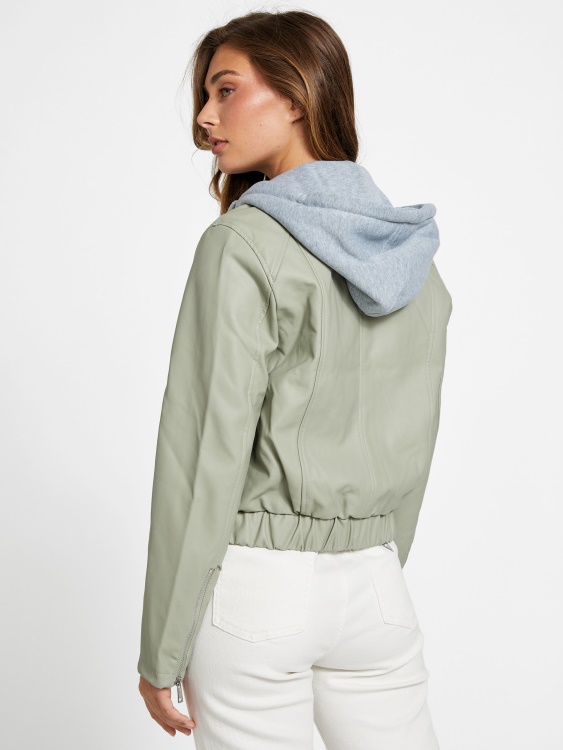 яке с качулка от изкуствена кожа Guess Green Balsam Esther