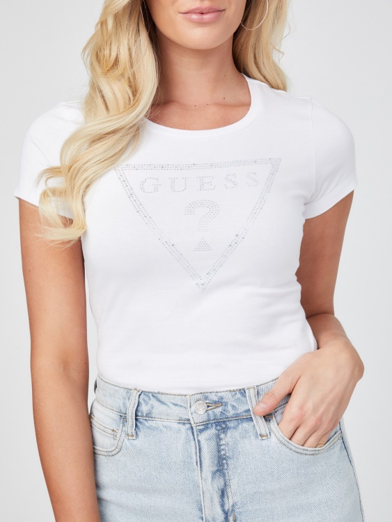 Eco Cathy тениска с лого на кристал чисто бяло Guess