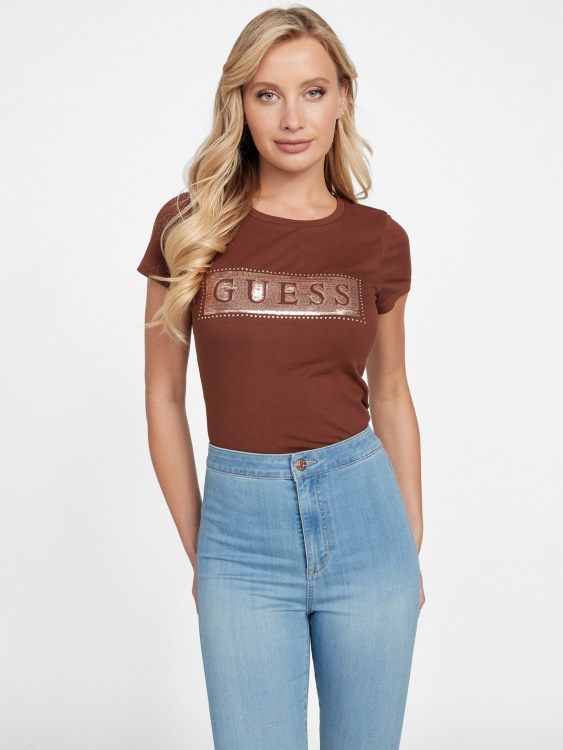 тениска със стоманени пайети и кристали Hickory Manor Guess