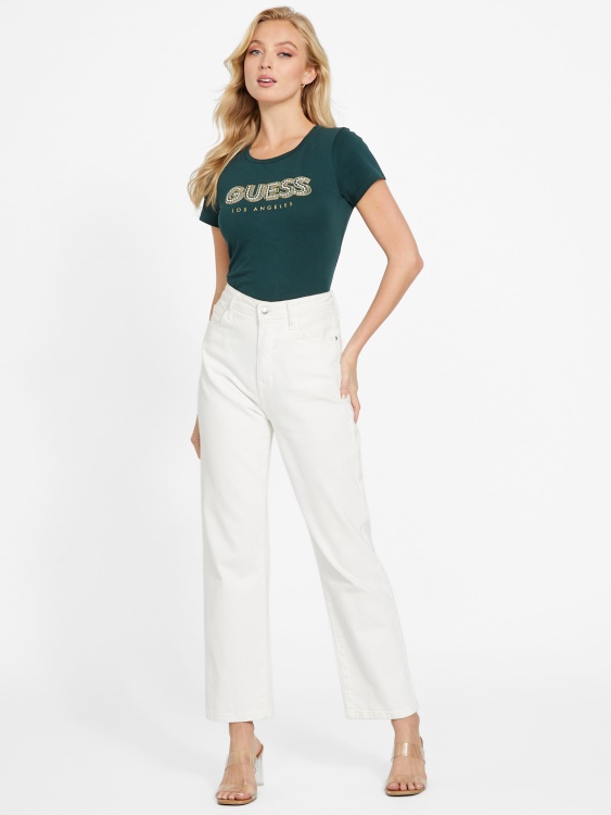 Eco Fran Logo перлена тениска тъмен нефрит Guess