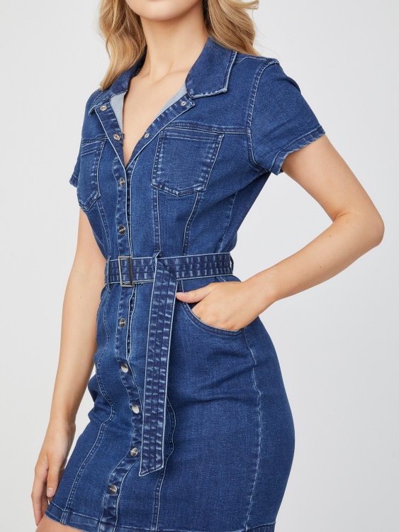 дънкова рокля с колан Valari средно изпиране Guess