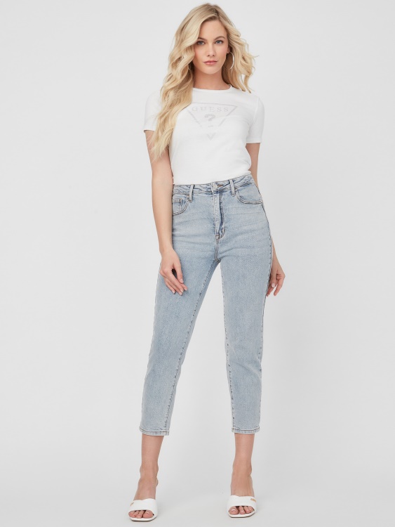 тениска с лого на Blanc/scuffy Guess Zillah Rhinestone
