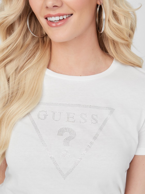 тениска с лого на Blanc/scuffy Guess Zillah Rhinestone