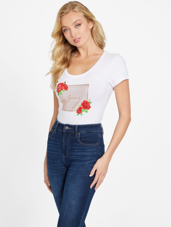 чисто бяла тениска с кристали Camille Guess
