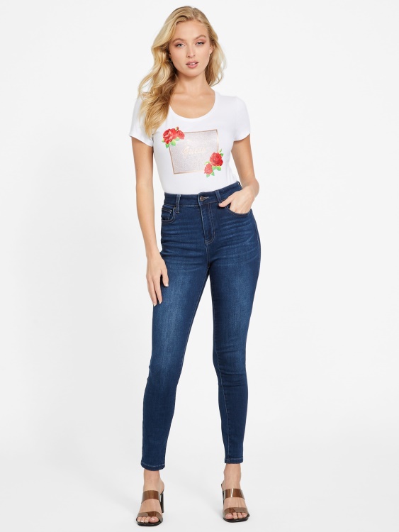 чисто бяла тениска с кристали Camille Guess