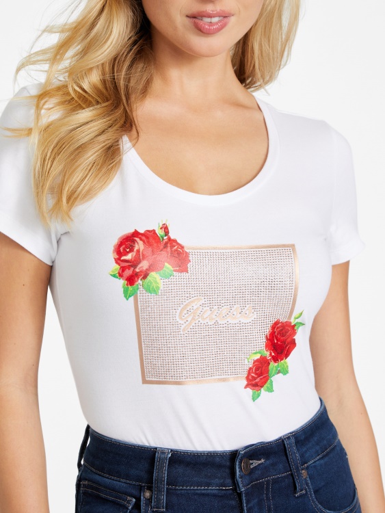 чисто бяла тениска с кристали Camille Guess