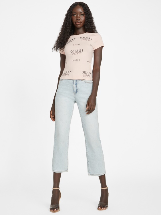 Eco Catae Rhinestone Logo Tee Guess Vapor Rose