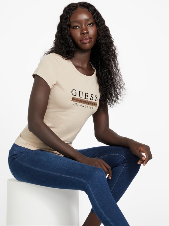 стерлинги тениска с пайети Guess кадифено кафяво