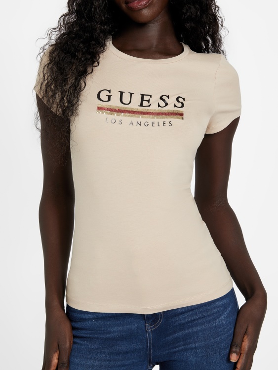 стерлинги тениска с пайети Guess кадифено кафяво