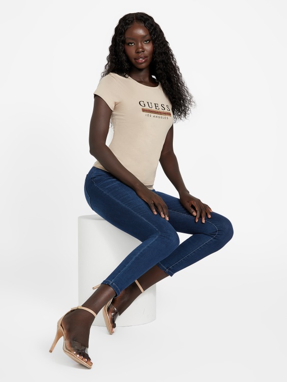 стерлинги тениска с пайети Guess кадифено кафяво
