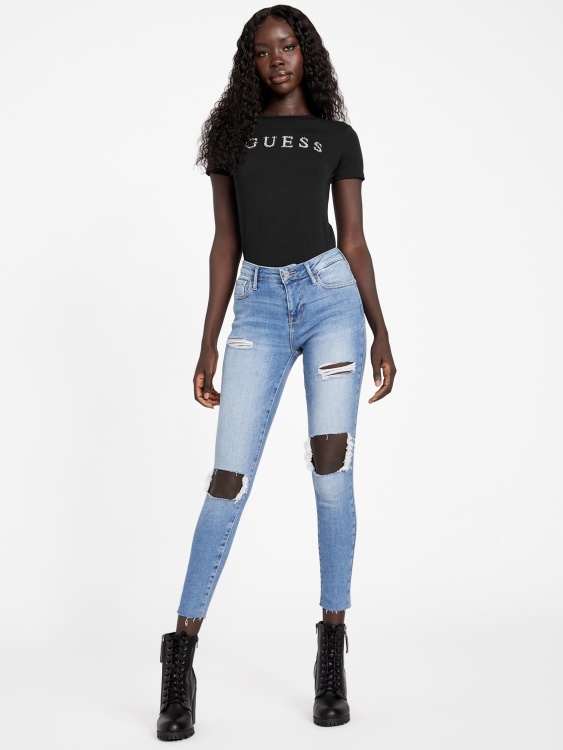 черна тениска с лого на Guess Jill Rhinestone